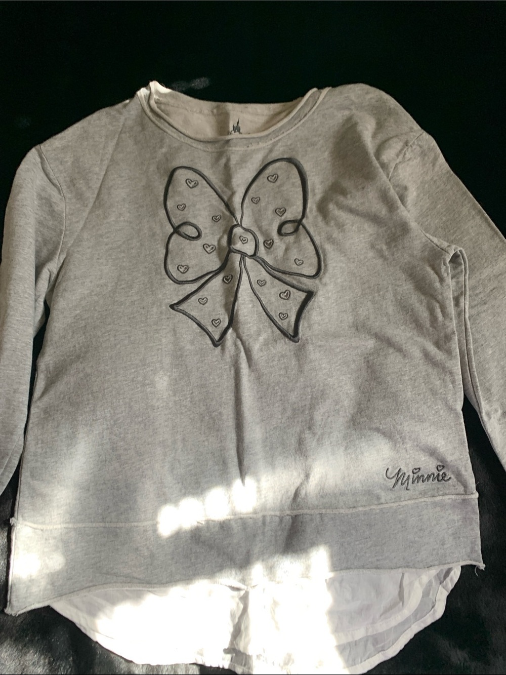 Disney Gray Minnie Bow Sweatshirt with Layered Hem